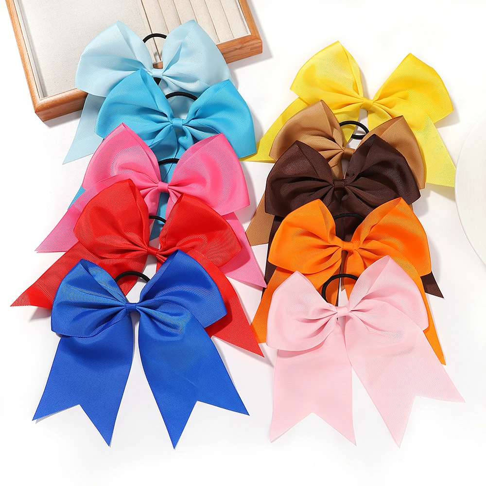 Diademas con lazo grande para niña, lazos elásticos de Color sólido para el cabello, cinta para el pelo con lazo, bandas de goma para decoración de