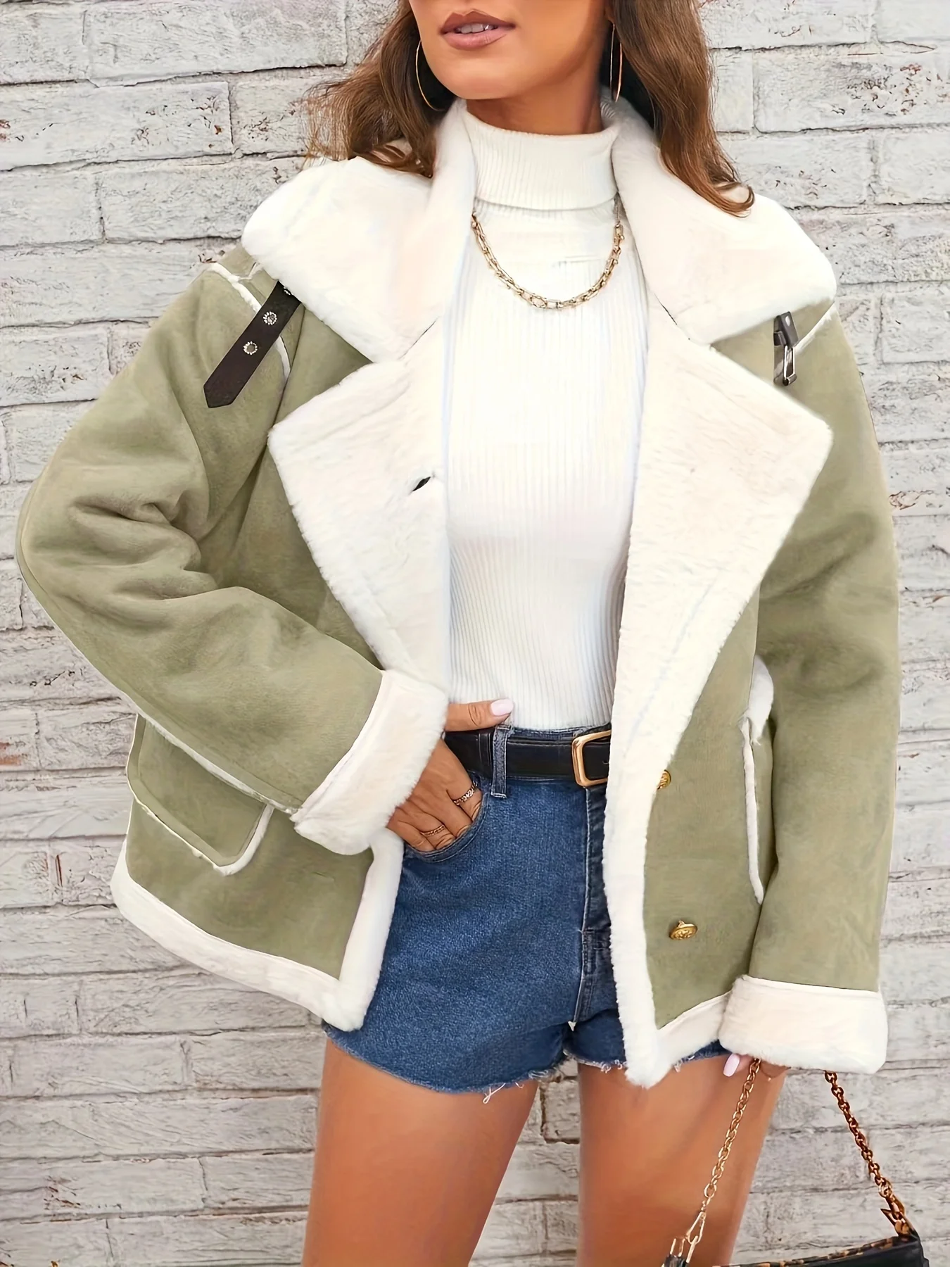 Womens Ultra-Soft Plush Lapel Jacket - Winter Warm Casual Outwear with Stylish Faux Fur Collar - Insulated Comfort, Trendy Desig