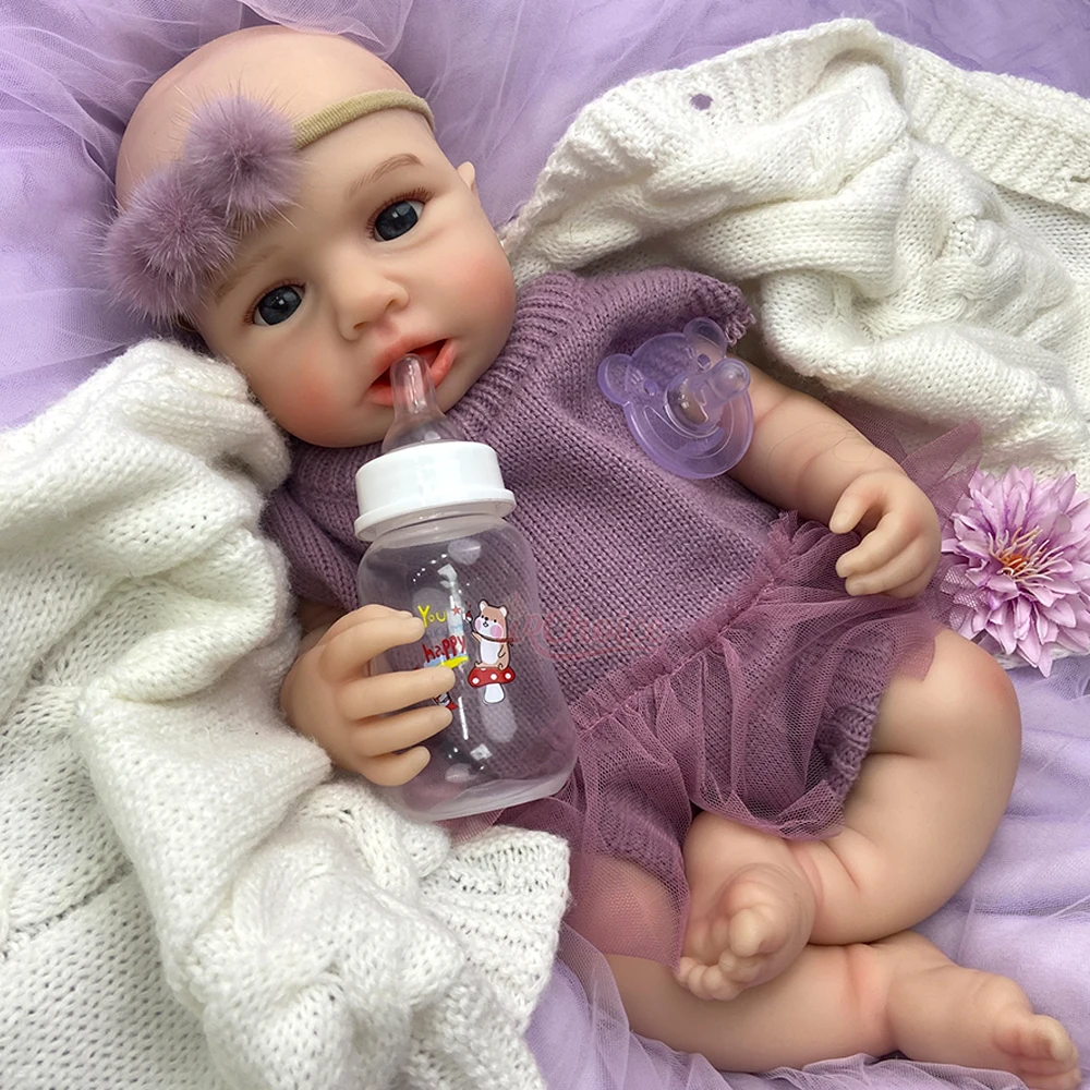 18Inch Soft Touch Educational Silicone Reborn Doll Lifelike Detail Features Can Use Pacifiers Newborn Role-Play Doll