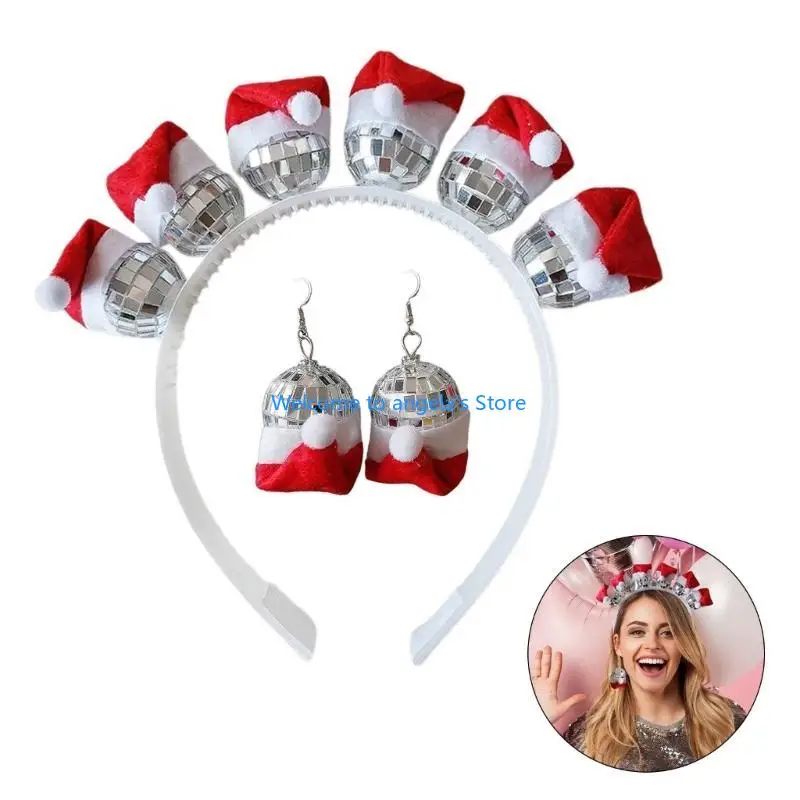 

X4YC винтажный головной убор, светоотражающая шляпа в стиле диско, повязка на голову и набор серег, уникальные шиньоны, головные