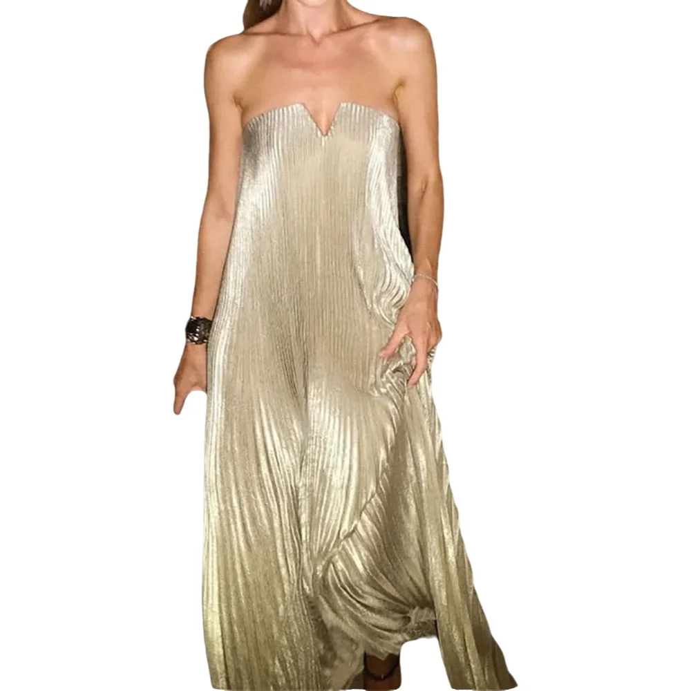 Sexy backless eenvoudige dames feestjurk, zomervakantie mouwloze mode elegante maxi-jurk, strapless patchwork damesjurk - afbeelding 2