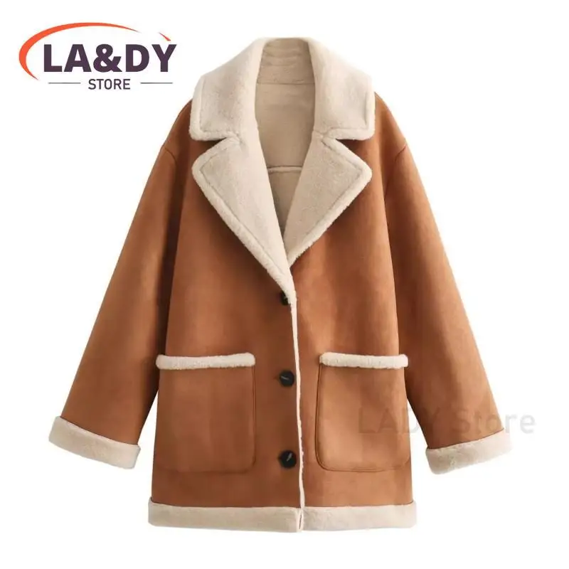 Jackets For Women 2024 Winter Faux Cashmere Coats Single Breasted Oversize Casual Long Sleeve Warm Fleece Outerwear Female