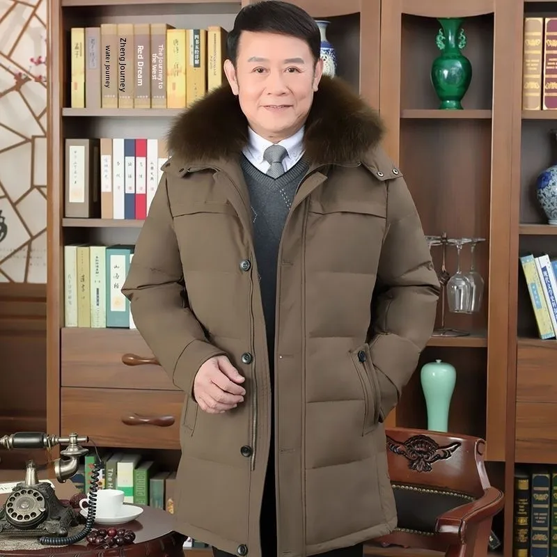 

Off-Season Thiened Long down Jaet Men's Winter Warm Loose Large Hooded Coat with Big Fur Collar Anti-Season Clothing