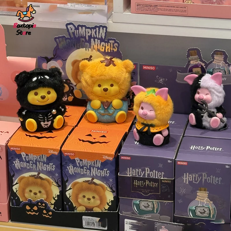Image of Neue Disney Winnie The Pooh Halloween Spooky Night Series Flocking Blind Box Pumpkin Wonderful Night Collection Modell Kawaii Geschenk