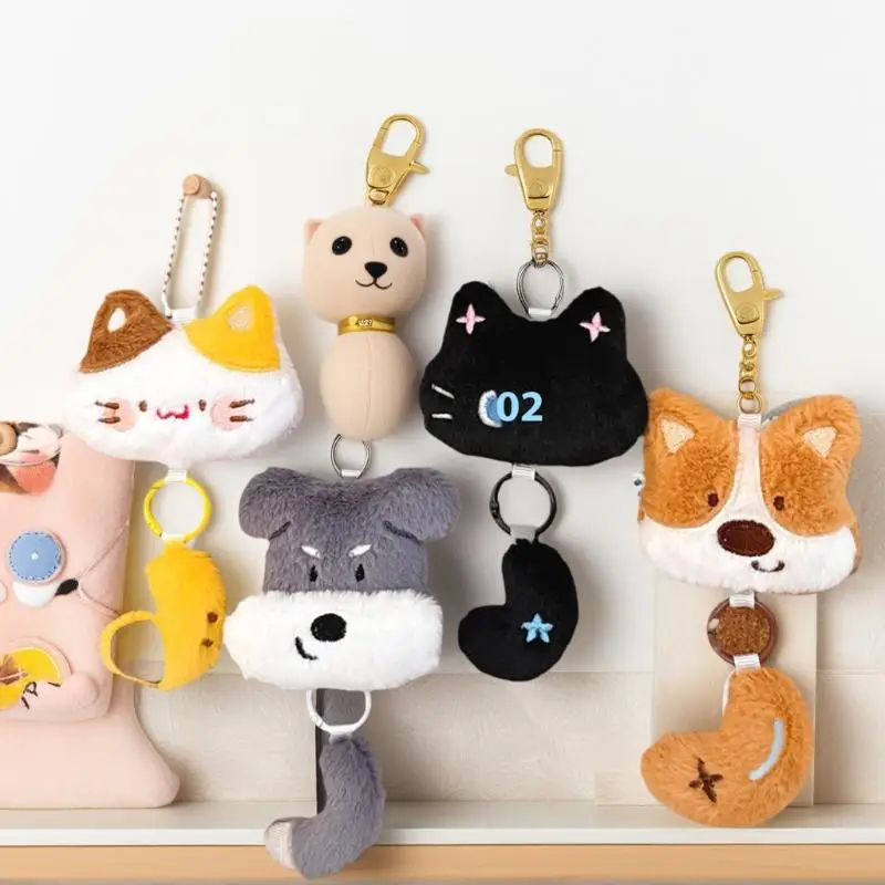 Charming Cartoon Plush Cat Dog Keychain with Petite Tail; Backpack Decorative Accessory; Ideal Gift for Couples and Friends.