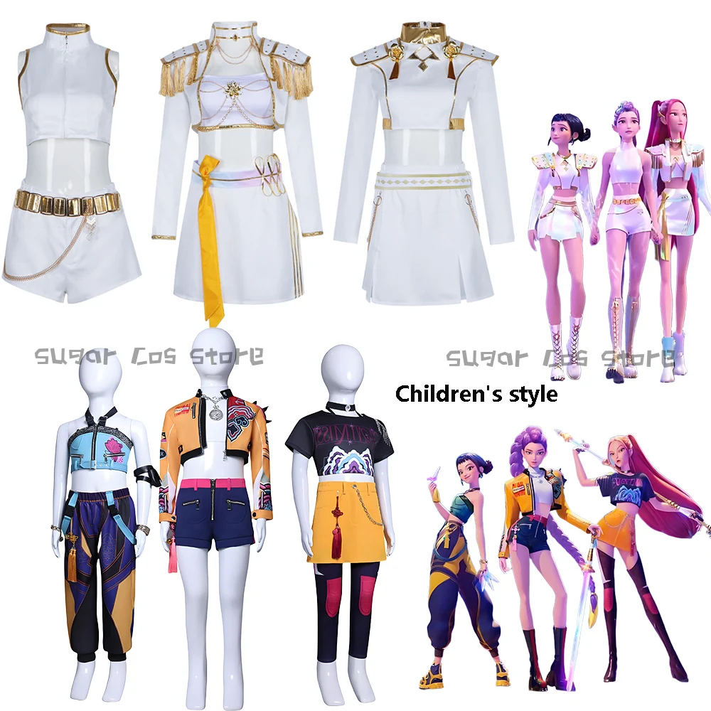 

KPop Demon Hunters Kids Rumi Zoey Mira Косплей Костюм Белая Униформа Комплект Охотничий Наряд Для Девочек Мальчиков Хэллоуин Ролевая Игра Вечеринка