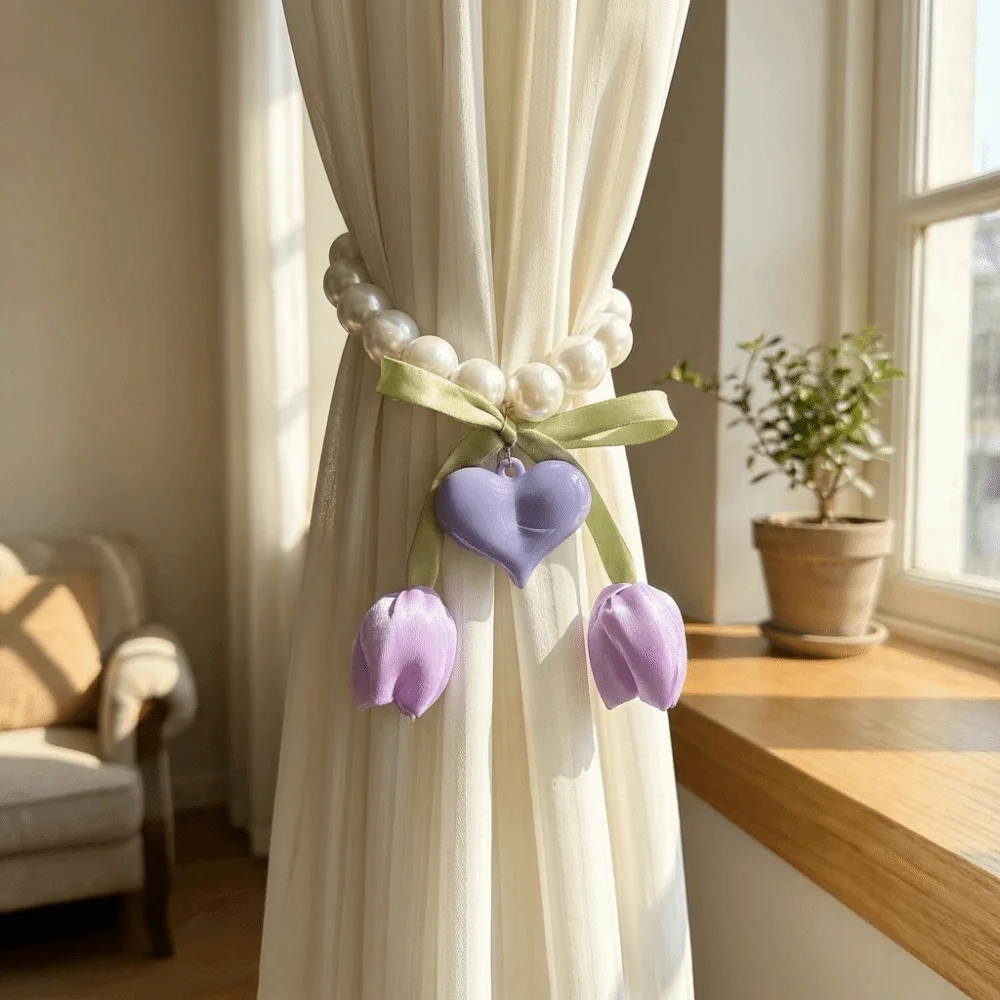 Adjustable Tulip Gauze Curtain Tie Decorative Beautifully Flowers Curtain Straps Curtain Tie Rope Heart Curtain Binding