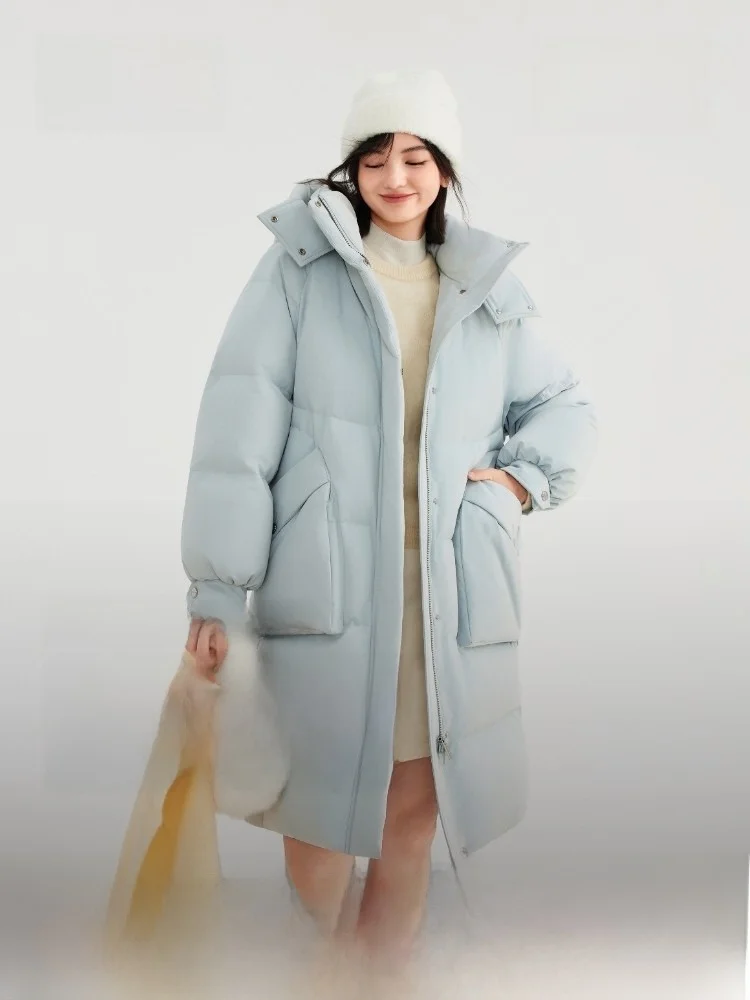 

Зимняя утепленная женская пуховая куртка Bosideng средней длины, модное пуховое пальто, повседневное, с длинными рукавами, на молнии