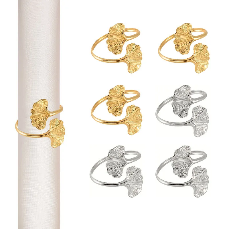 10pcs Ginkgo Leaf Napkin Holder Hotel Tableware Metal Napkin Ring Simple Table Setting Napkin Ring