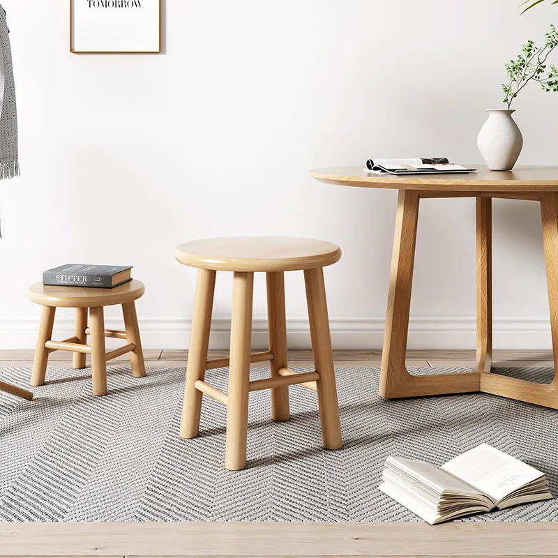 Household Solid Wood Thickened Square Round Stool Living Room Sofa Stool Can Be Stacked Square Stool Non-Slip Durable Bench