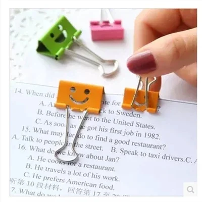 Cute Smile Face Metal Binder Clip, Clipes de papel colorido, Grande e Pequeno Clipe Decorativo, Organizador de arquivos, Escritório e Material