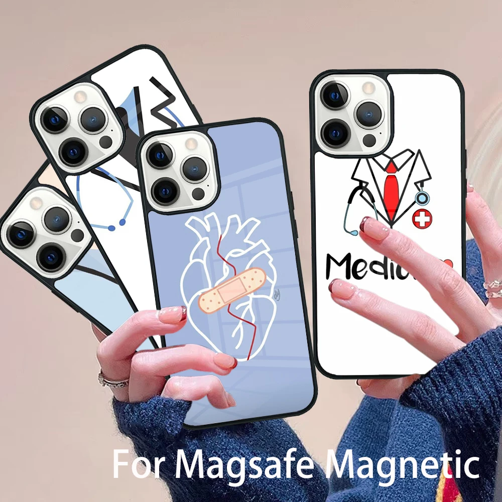 

Cartoon Medicine Nurse Doctor Phone Case Magesafe Magnetic Wireless Charge Cover For IPhone 16 11 12 13 14 15 Pro Max Plus Mini