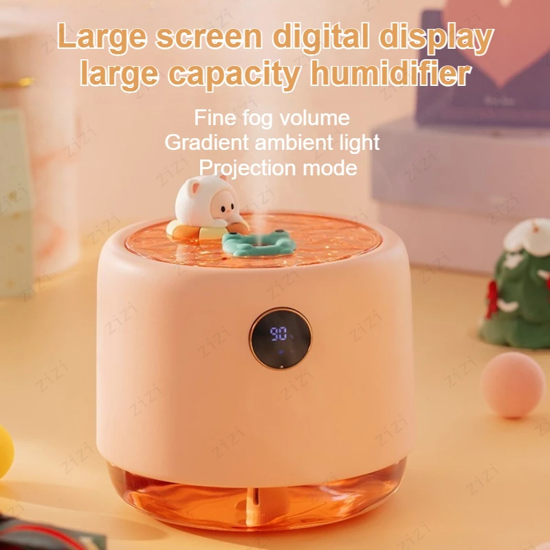 USB Large Screen Digital Display Large Capacity Humidifier with Three Color Light Effect Romantic Projection Lighting Humidifier