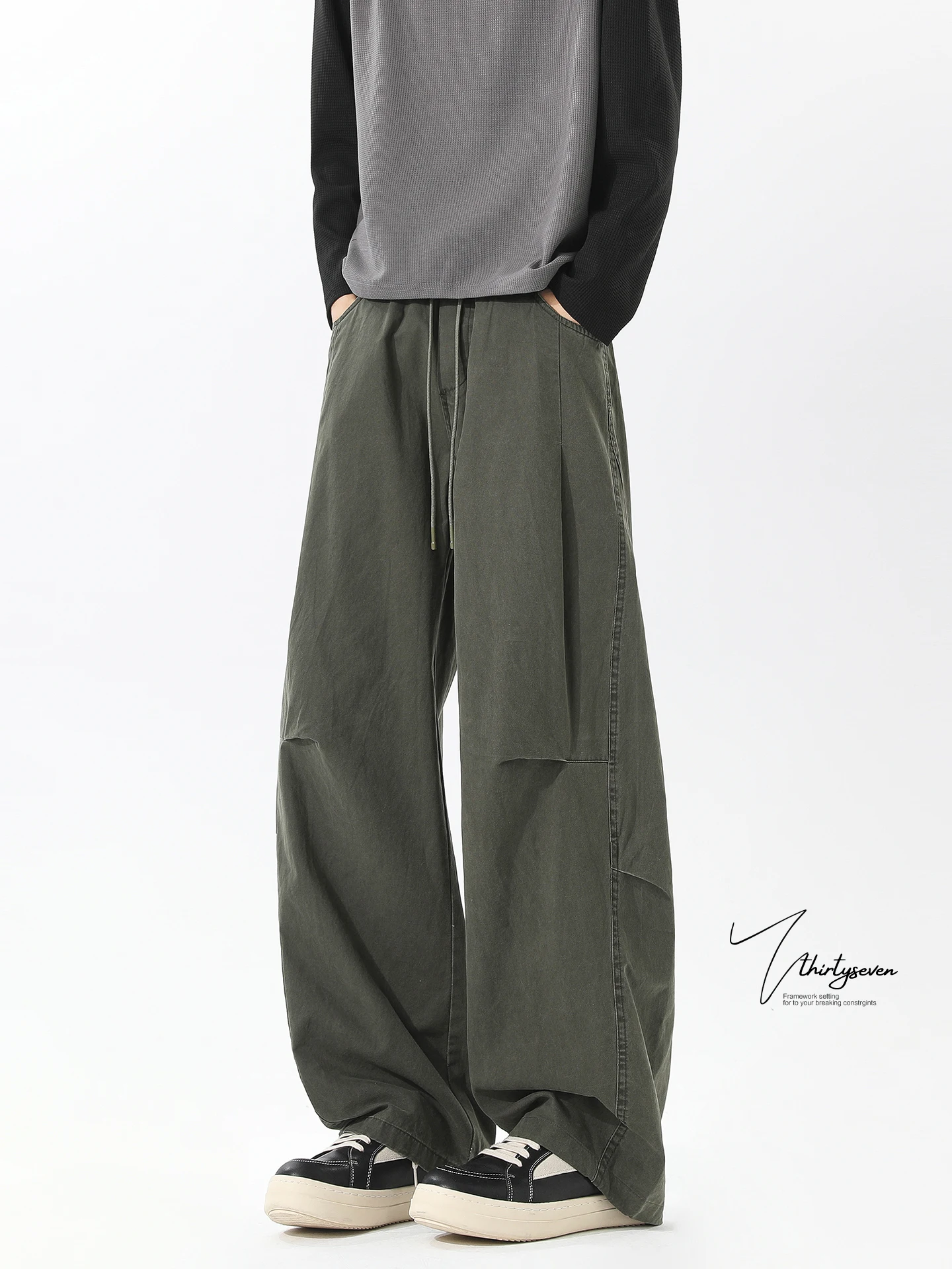 

Мужские свободные широкие брюки цвета хаки со сложенным угловым лезвием, повседневные брюки в американском стиле ретро, осенне-весенний сезон