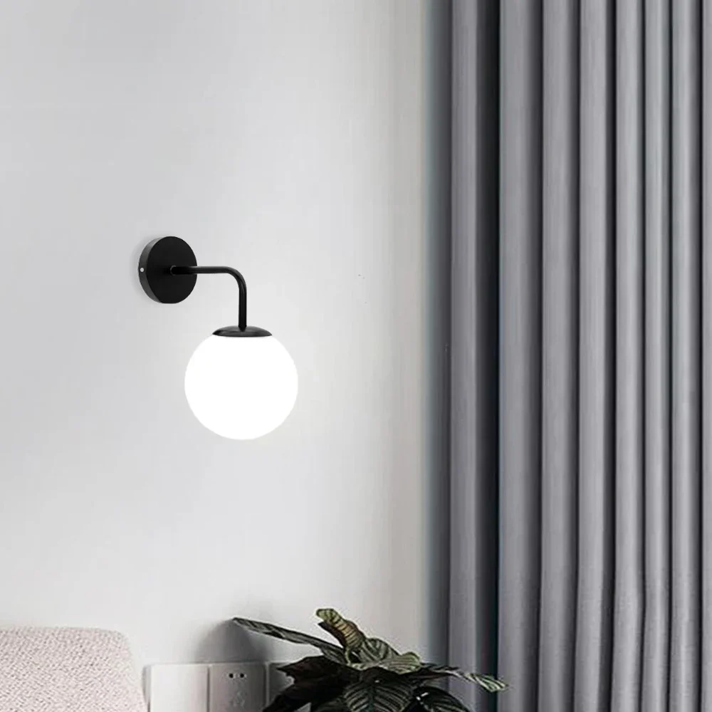 Wrought Iron Wall Lamp Plastic Ball Lampshade Modern Style Suitable for Restaurant Living Room Bedside Stairs Bathroom Mirror
