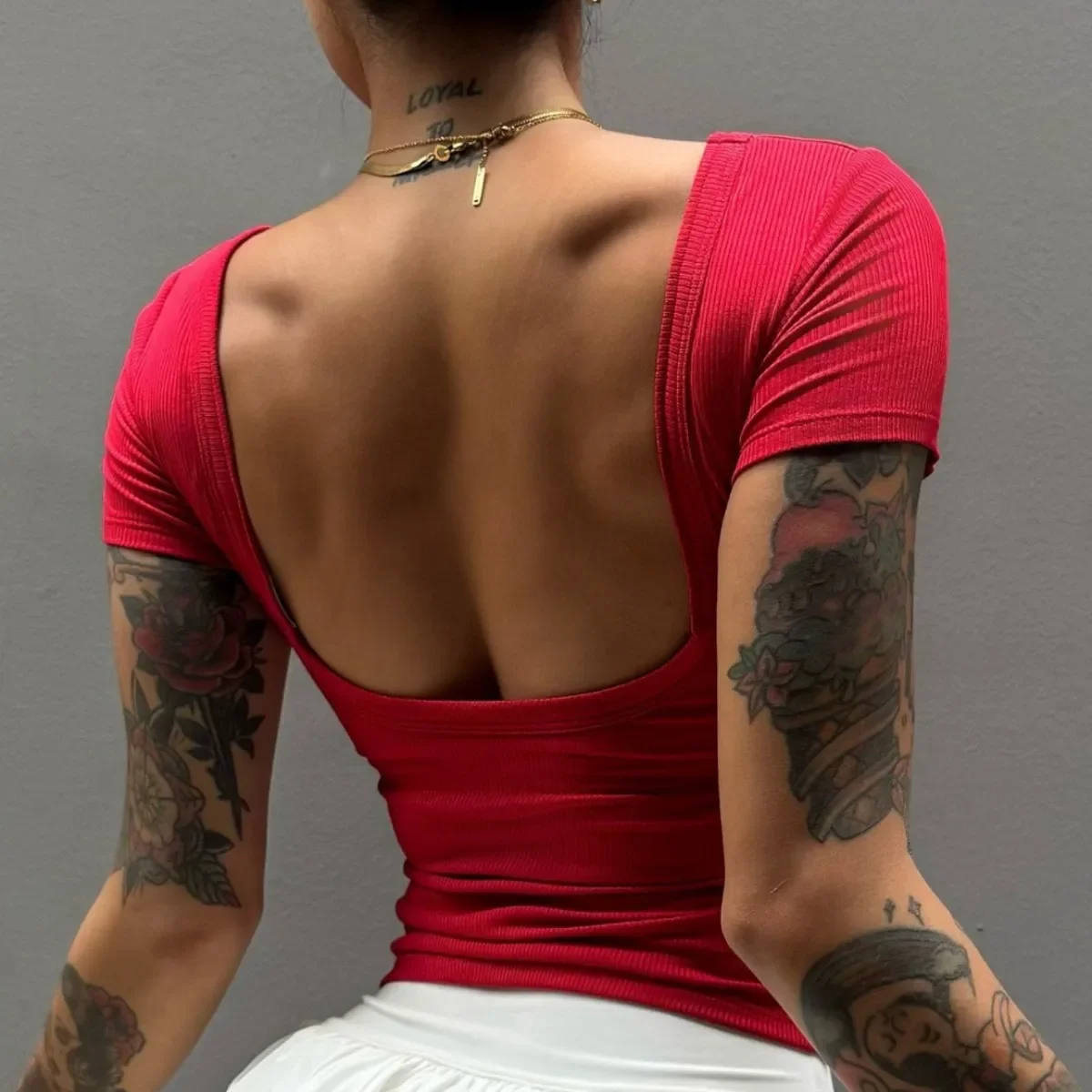 

With Chest Pad Beautiful Back Halter U-n eck Sexy Sports Fitness Yoga Outer Wear Short Sleeves For Women Nude Elasticity