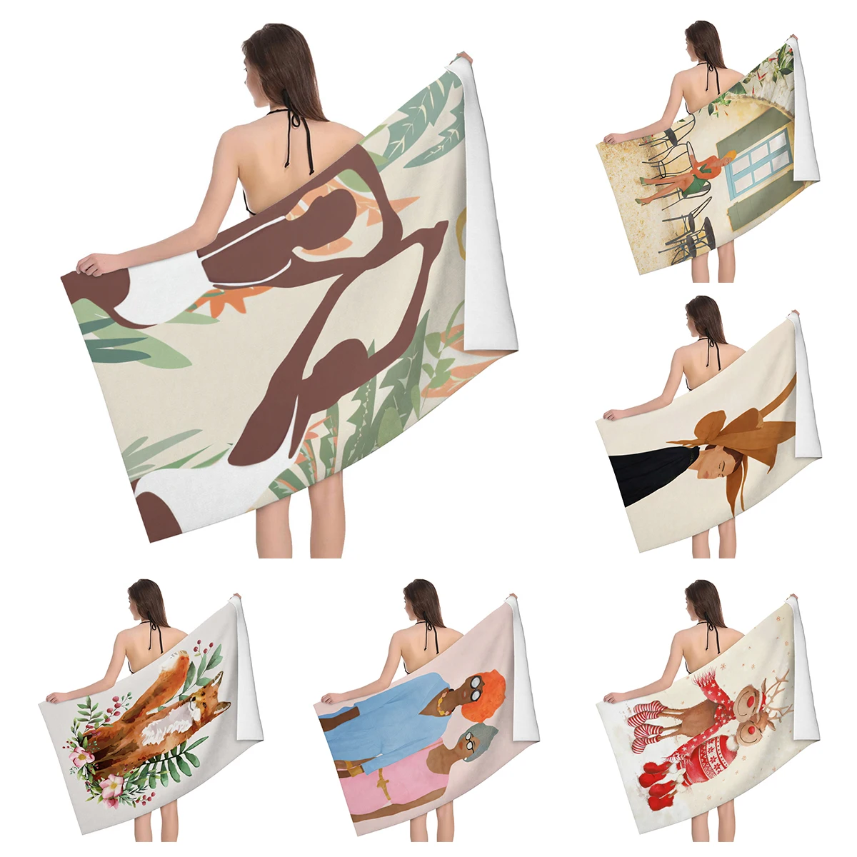 Home bath towels body towels bathroom quick drying microfiber beach Oil painting style man large sports towel  cute dog funny