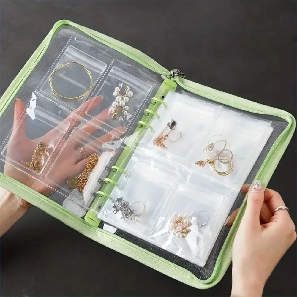 سعة كبيرة تخزين المجوهرات كتيب فضفاضة ورقة زخرفة شفافة مختومة حقيبة حقيبة التخزين مكافحة تشويه سستة الحقيبة السفر