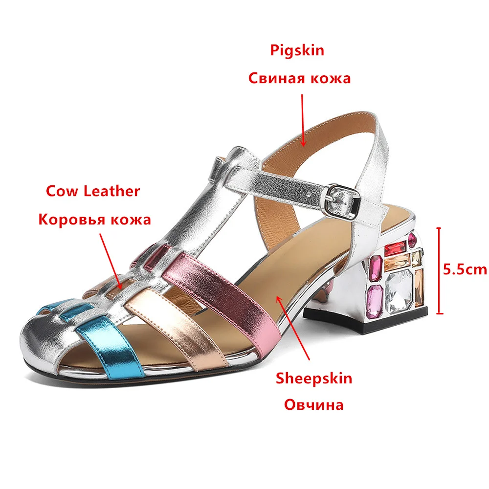 Aucegi Square Toe Genuine Leather Mixed Color Sandals Ladies Casual 2024 Summer Hollow Beach Elegant Korean Party Design Shoes