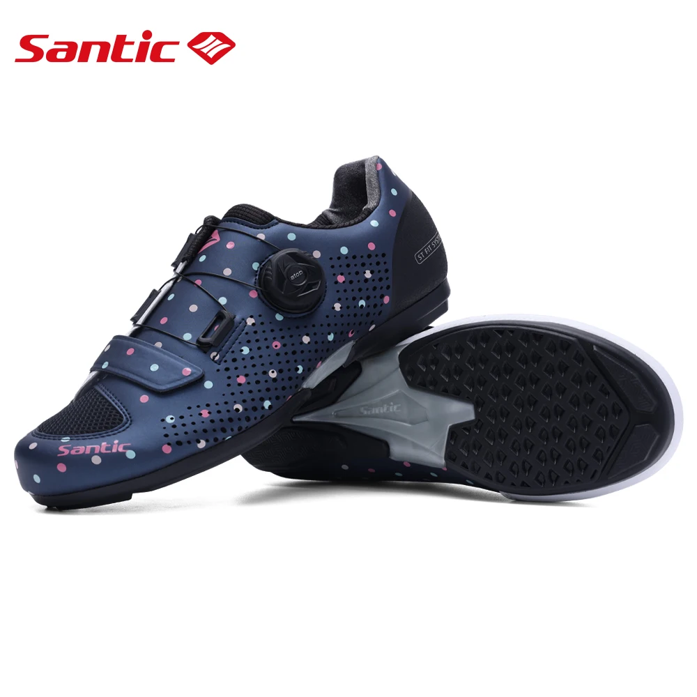 Santic Women\'s Non-locking Cycling Shoes Outdoor Road Riding Biking Sneakers Rubber Sole Adjustable Auto-Lock Lace Bicycle Shoes