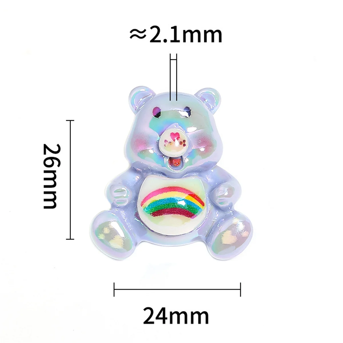 3 Pcs Cartoon Rainbow Bear Vertical Hole Beads DIY Resin Kawaii Anime Keychain Accessories Phone Chain Clothing Beads Material