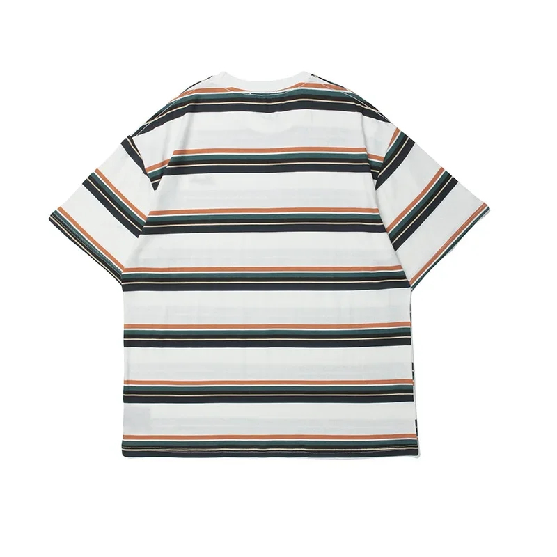 2023 Summer New Simple Stripe Printed Short Sleeve T-shirt Men\'s Fashion Brand Street Loose Couple Round Neck T-shirt Traf Men