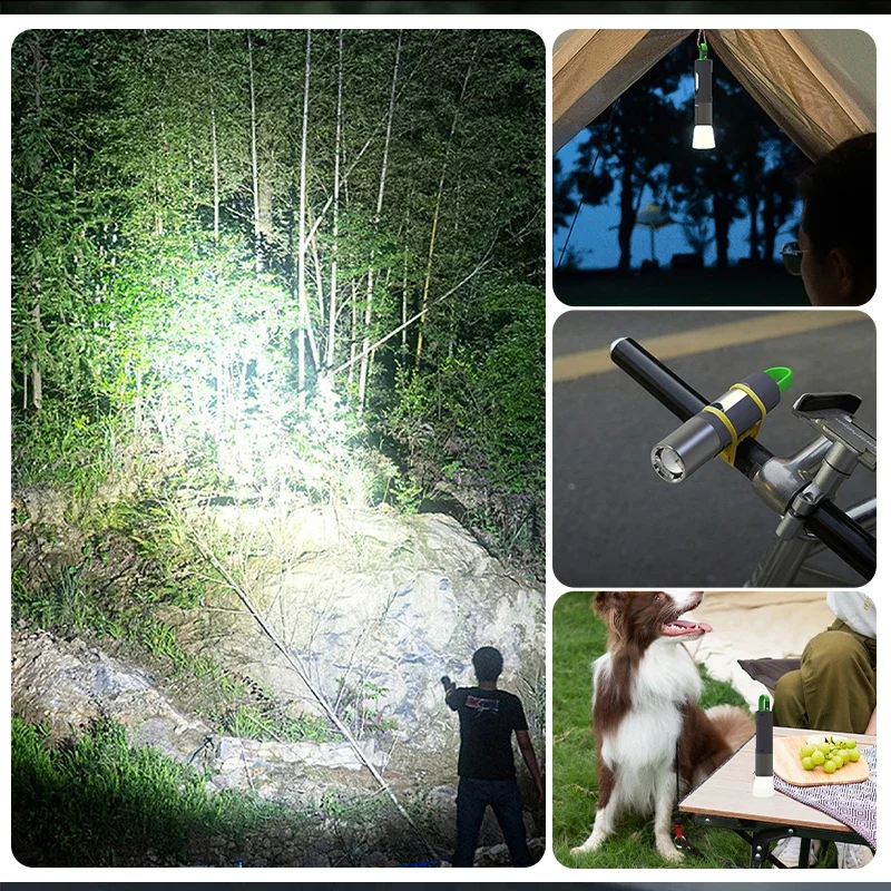 Strong Light LED Flashlight P50/White Laser Lighting Torch Type-C Rechargeable Lantern Outdoor Portable Camping Lamp with Hook