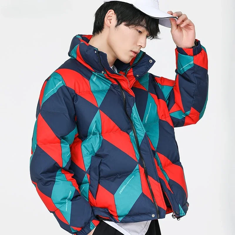 Stand Collar Men's Coats Winter Printed Trend 2024 Male Jackets Work Cheap Clothes Offer Sale Original Brands Warm Fast Delvery