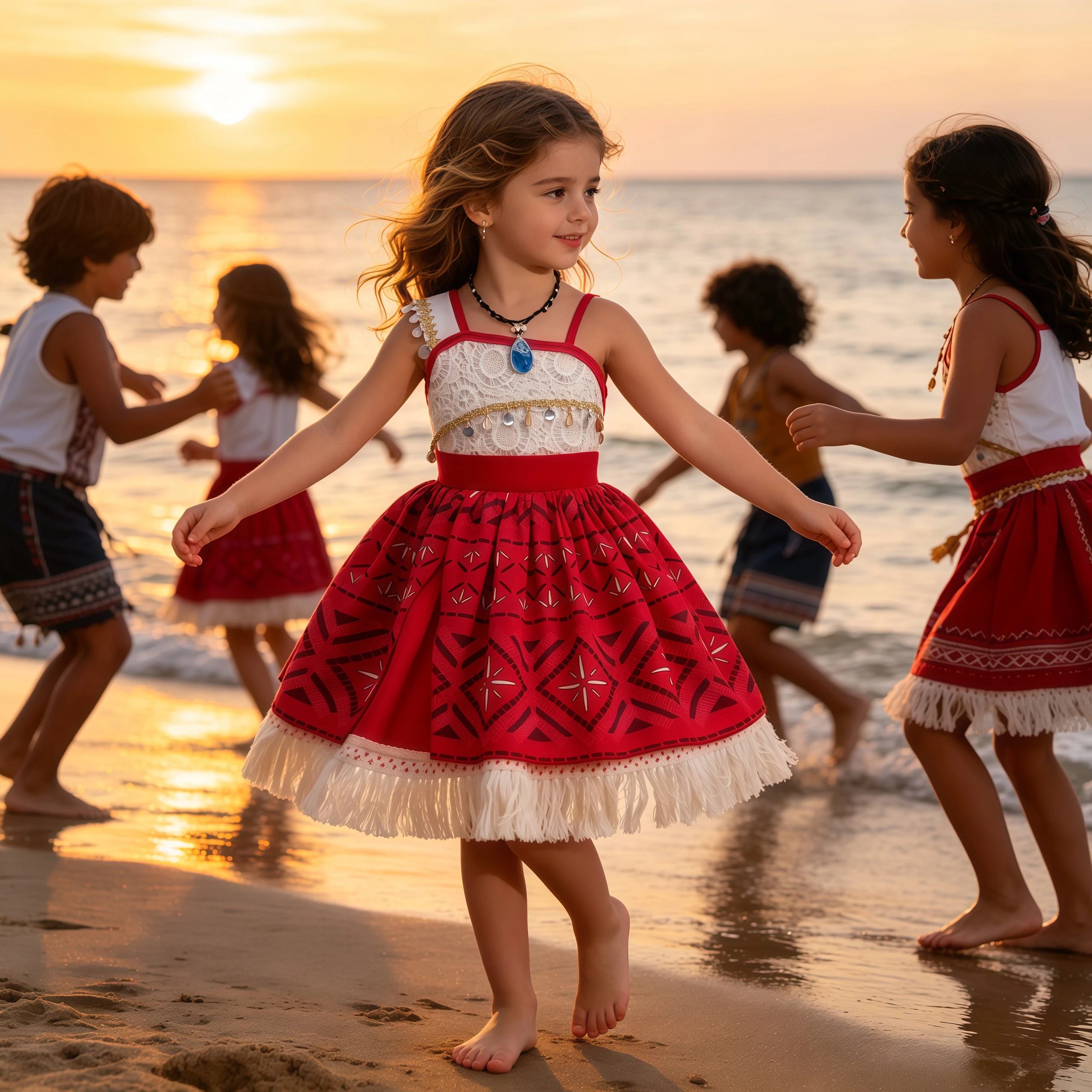 Disfraz de Princesa Moana para Halloween con Collar, Disfraz de Aventura Oceánica para Niñas, Traje de Fantasía para Fiestas Infantiles y Festivales