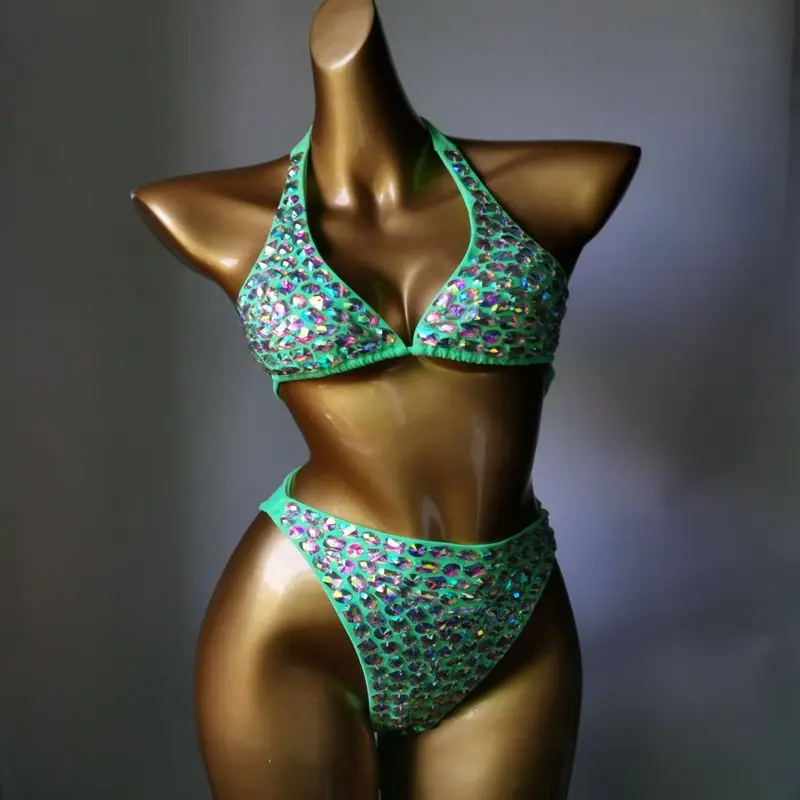 

11 Colors Bikini Set Women Diamante Carnival Bra rhinestone Sexy Night Club Panties Rave Festival Bikini Set Burning Man Outfit