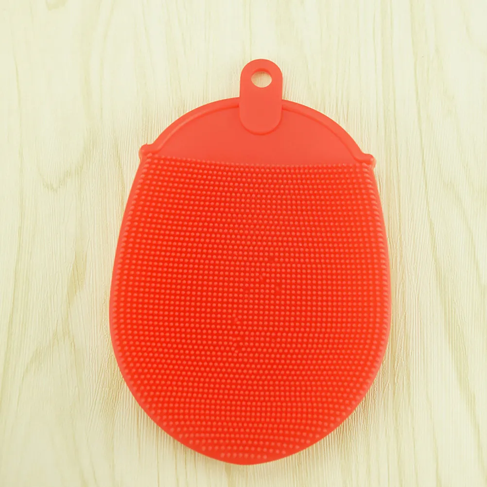 Silicone Bathing Brush Red Stretchy Anti-Bacterial Shower Scrubber For Body Face Cleaning Wall-Hangable Multipurpose Tool