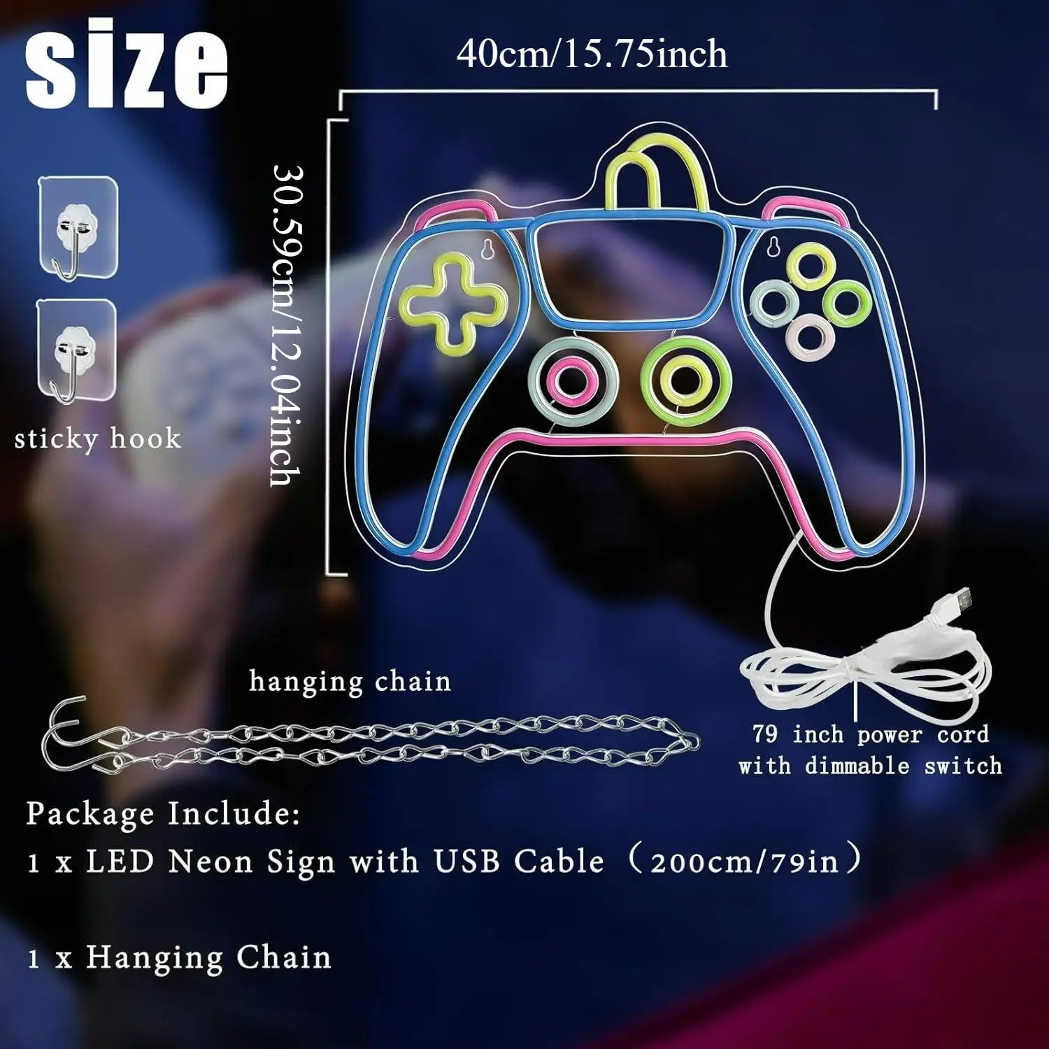 Gamer Neon Sign Colorful Gaming Controller Dimmable Gamepad Shaped Led Light Up Sign for Teens Boys Bedroom Men Caves Home Party