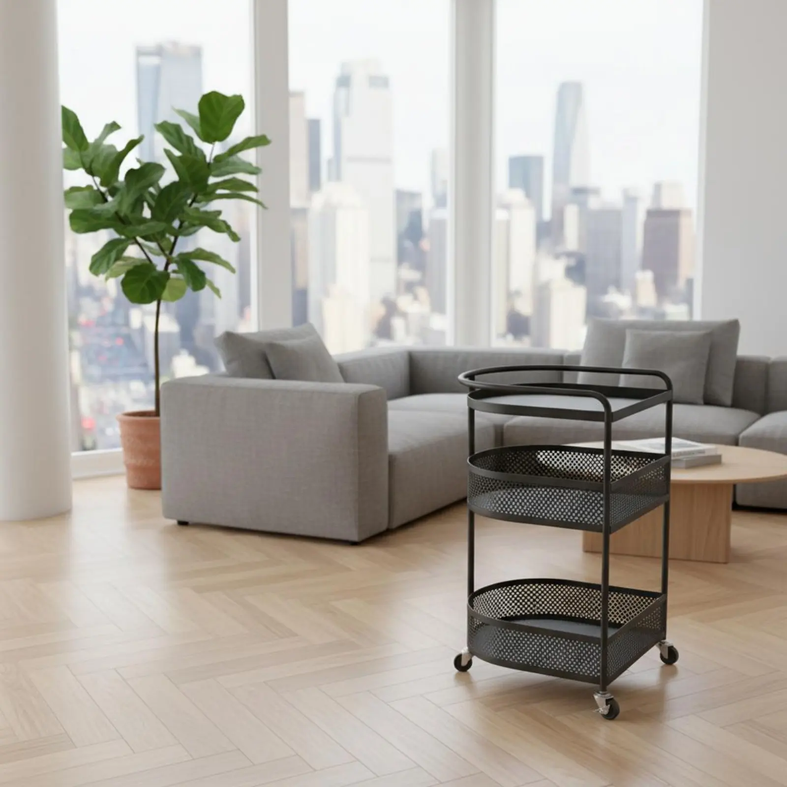 

Mini Mobile Accent Table with Wheels Rolling Side Table 3-Tier Rolling Trolley Easy to Move Nightstand Trolley Scratch-Resistant