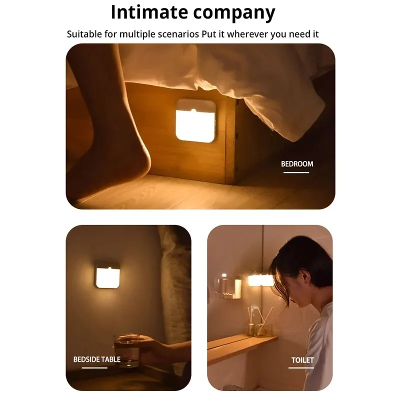 Square Large Smooth Surface Human Body Sensing Light Bedroom Aisle Charging Wardrobe Led Infrared Night Light