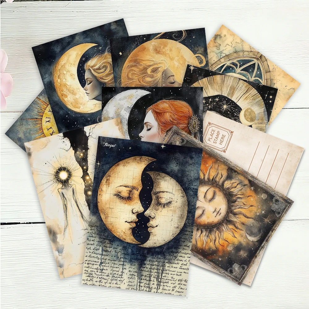 32 Stück Postkarten, himmlische Sonne und Mond, Hexenmotiv, Schlafzimmerdekoration für den Innenbereich, Wandaufkleber, Nachrichtenkarten, Grußkarten, Gedenkpostkarten