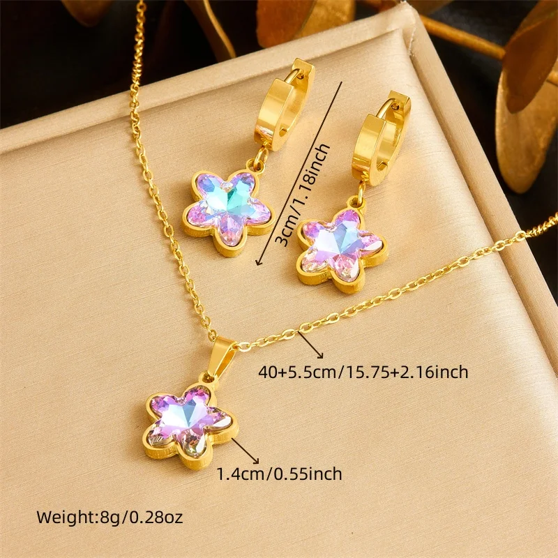 DIEYURO 316L Stainless Steel Colorful Love Butterfly Star Zircon Necklace Earrings Suit Womens New TrendNon-fading jewelry Set