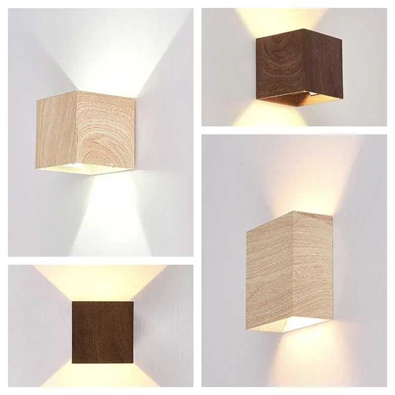 Nordic Hout Wandlamp Led Originele Houten Walnoot Vierkante Kamer Decor Muur Schans Slaapkamer Woonkamers Studie Trap Licht Glans