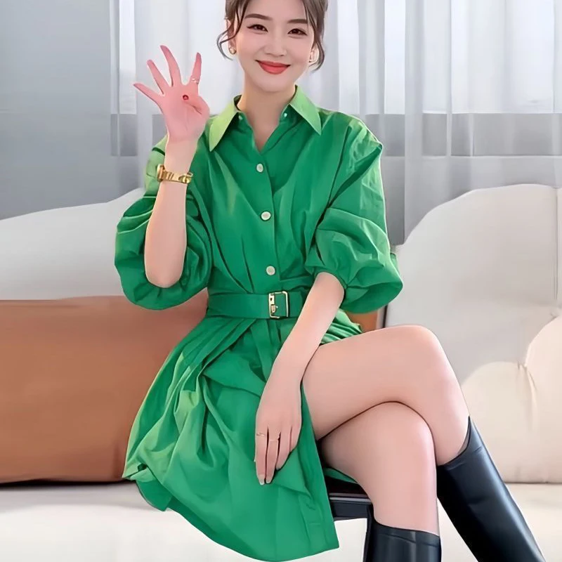 แฟชั่นฤดูใบไม้ร่วงมินิชุดสตรี 2024 หมายเลขLapel Solid Luxury Officeครึ่งแขนเสื้อกระโปรงสั้นชุดสุภาพสตรี