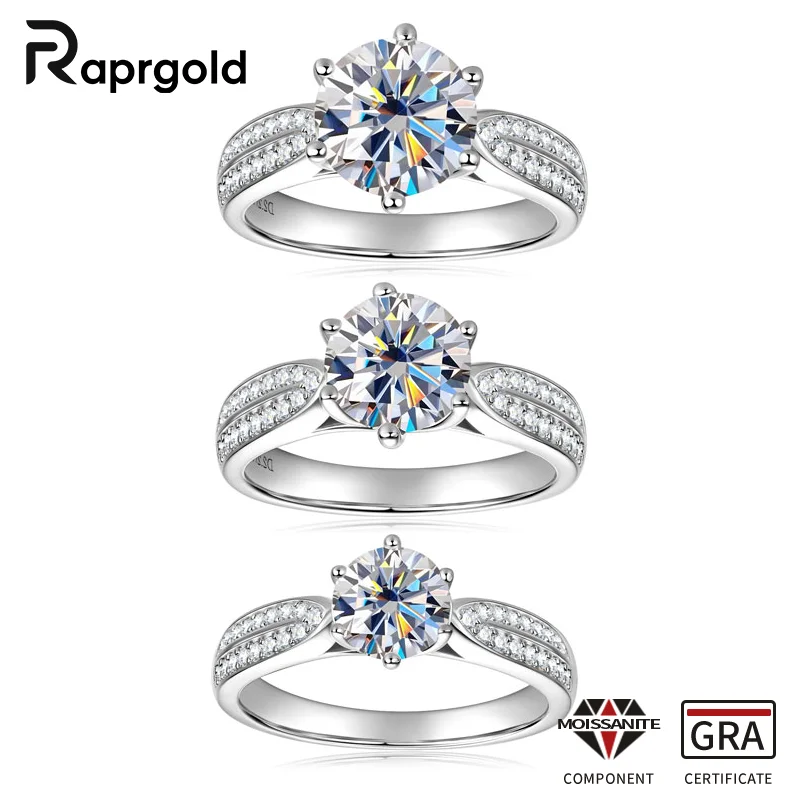 

RAPRGOLD 1-3CT круглое кольцо с муассанитом из стерлингового серебра S925, обручальное кольцо для женщин, модные кольца, ювелирные изделия, подарки с сертификатом