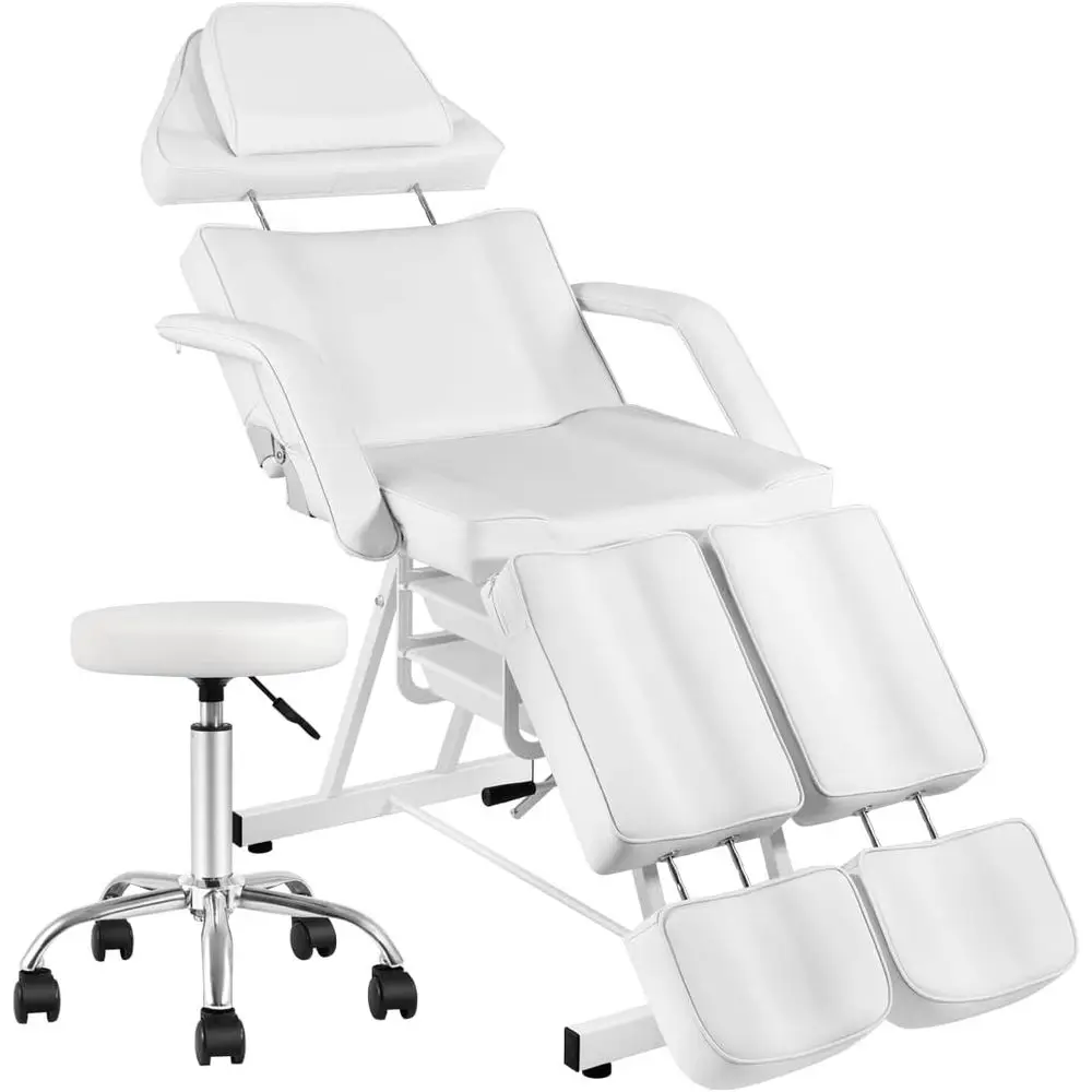 

White Split-Leg Tattoo Chair with 330lbs Capacity, Hydraulic Stool, Massage Table, and Spa Bed for Beauty Salons