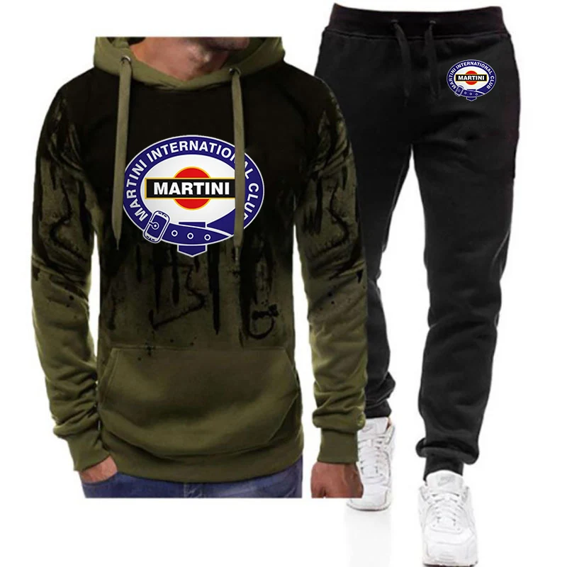 

Martini Racing 2024 Men High Quality New Gradient Color Hooded Tops + Pants Two Piece Suit Tracksuit Casual Sweatpant Sets