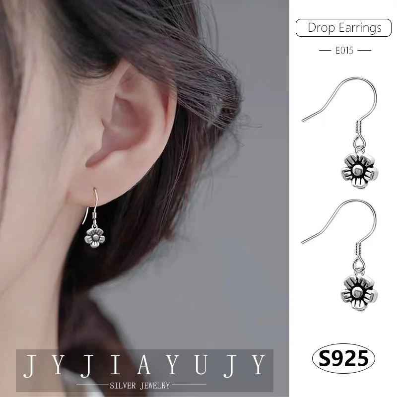 

JYJIAYUJY 100% Sterling Silver S925 Drop Hook Earrings 8MM Five Petal Flower Shape Fashion Hypoallergenic Jewelry Gift E015