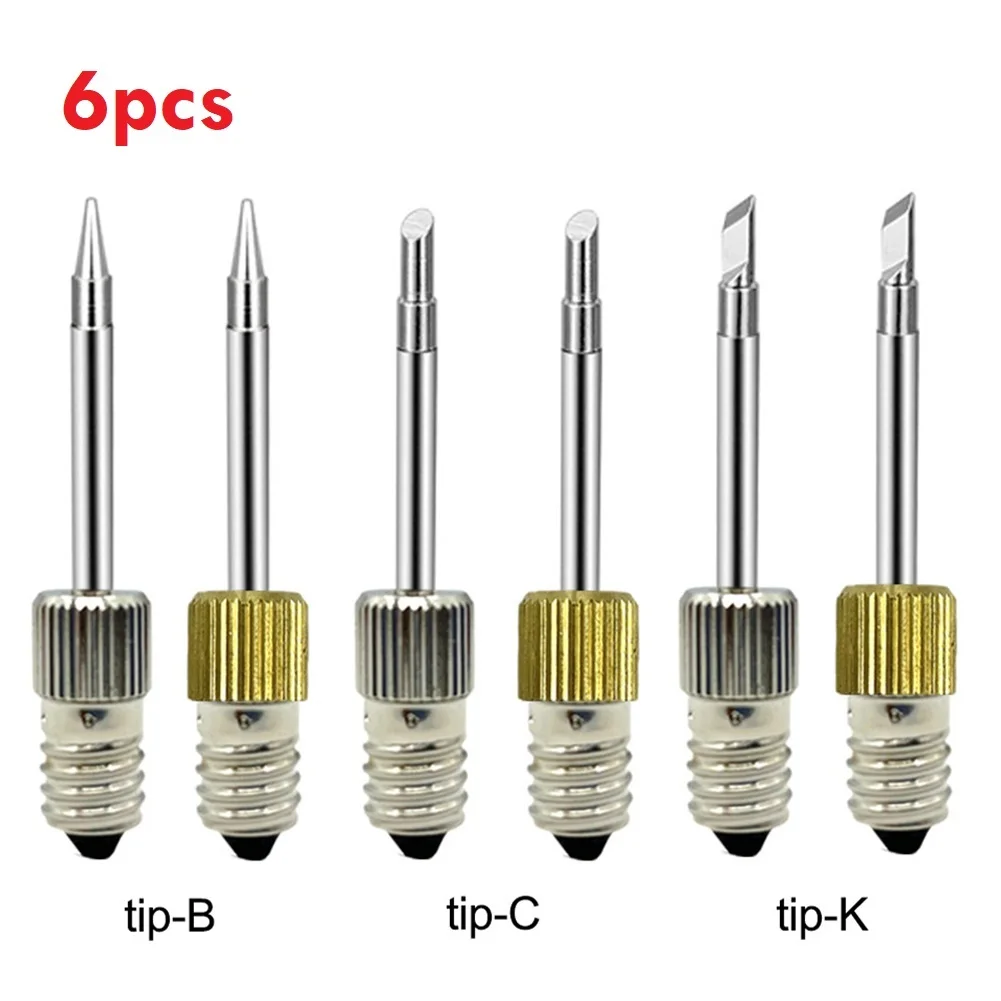 6pc Replacement Soldering Iron Tips E10 Interface Electric Soldering Needle Tip Tip-B, Tip-C, Tip-K Threaded Soldering Tip