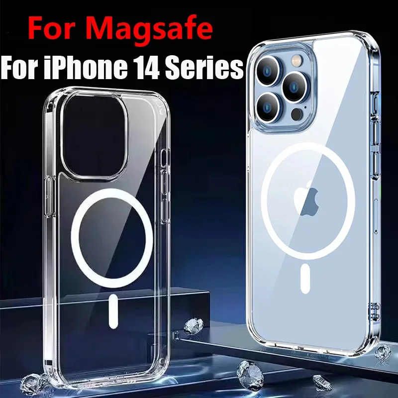 For Magsafe Magnetic Wireless Charging Case For iPhone 15 14 13 12 11 Pro Max Mini X Xs XR 7 8 Plus Transparent Shockproof Cover