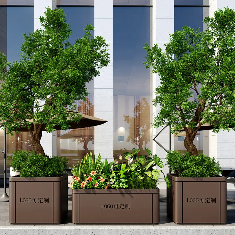 boite-a-fleurs-d'exterieur-en-acier-inoxydable-parterre-de-fleurs-de-paysage-pot-de-fleurs-commercial-departement-des-ventes-de-rue-jardiniere-exterieure-carree-tre