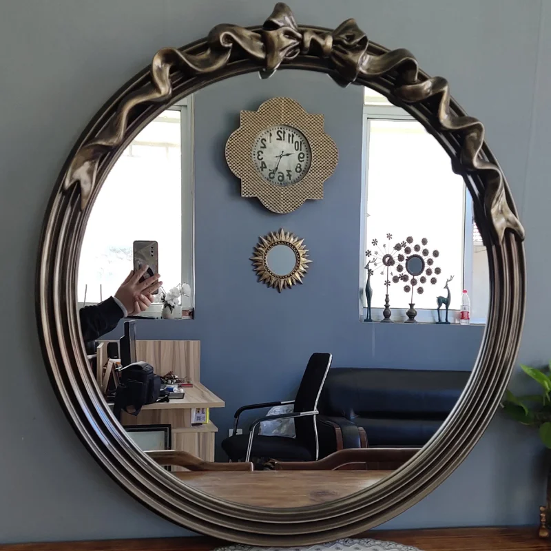 Decorative Mirror Vintage Wall Aesthetic Bathroom Round Bedroom Decorative Mirror Big Makeup Espejo Decorativo Room Decor HY