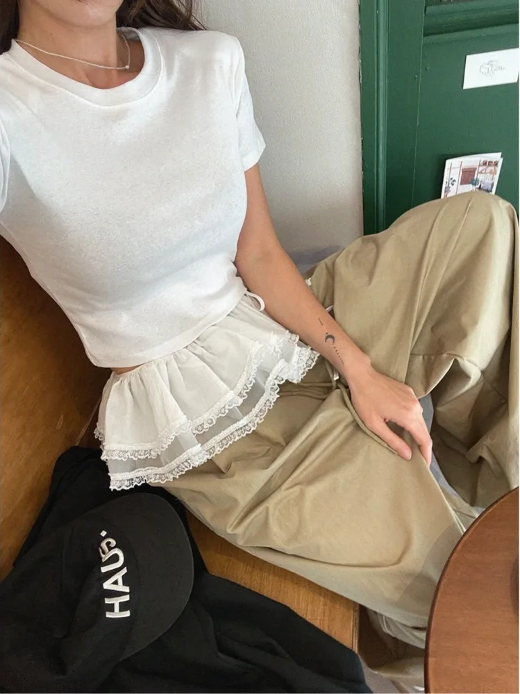 

Slim Fit ort Sve Knitted Sweater Women's Spring New Sle Small Casual Pants Belted Lace Curtain Tee Piece Set