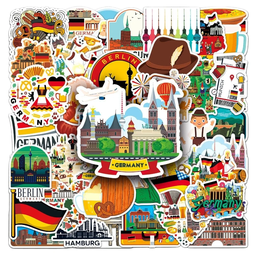 50pcs Beautiful Views of Germany Cartoon Graffiti Stickers Waterproof Decorations Case Notebook Decor Trendy Gift