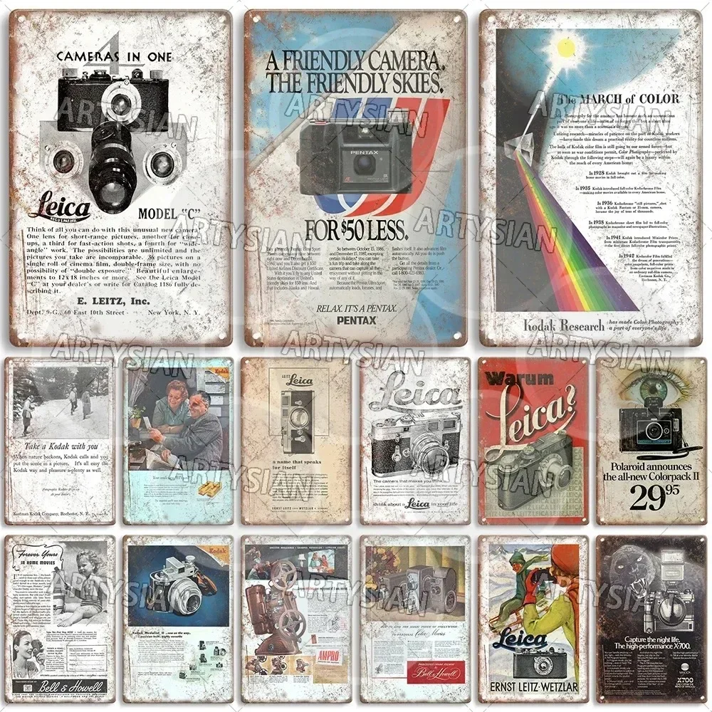 Artysian Metal Camera Sign - Vintage Leica Kodak Pentax Polaroid Ads Plaque, 1PC Home Studio Decor, Stylish Retro Camera Art