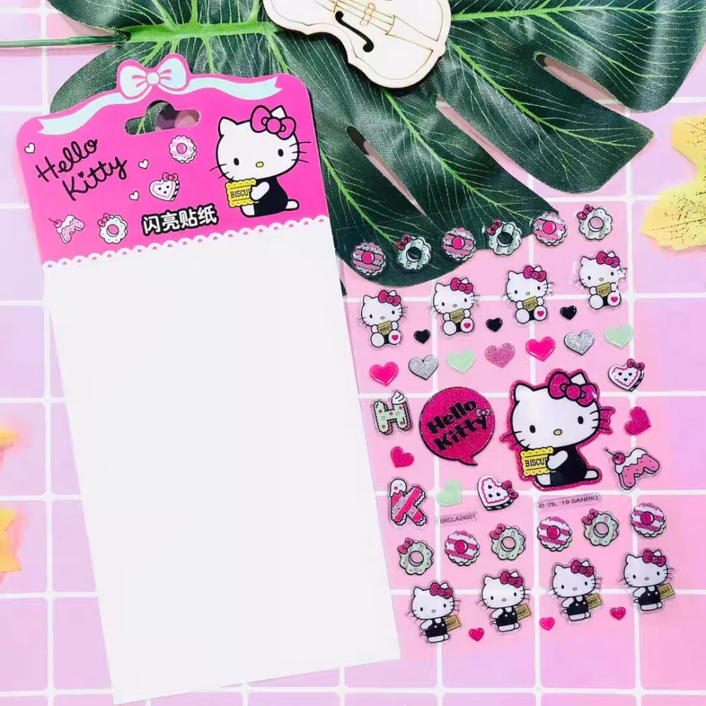 Adesivi glitter originali Sanrio Hello Kitty Melody Cartoon Toy Decalcomanie per chitarra Skateboard Telefono Decorazioni per laptop Regali per ragazze